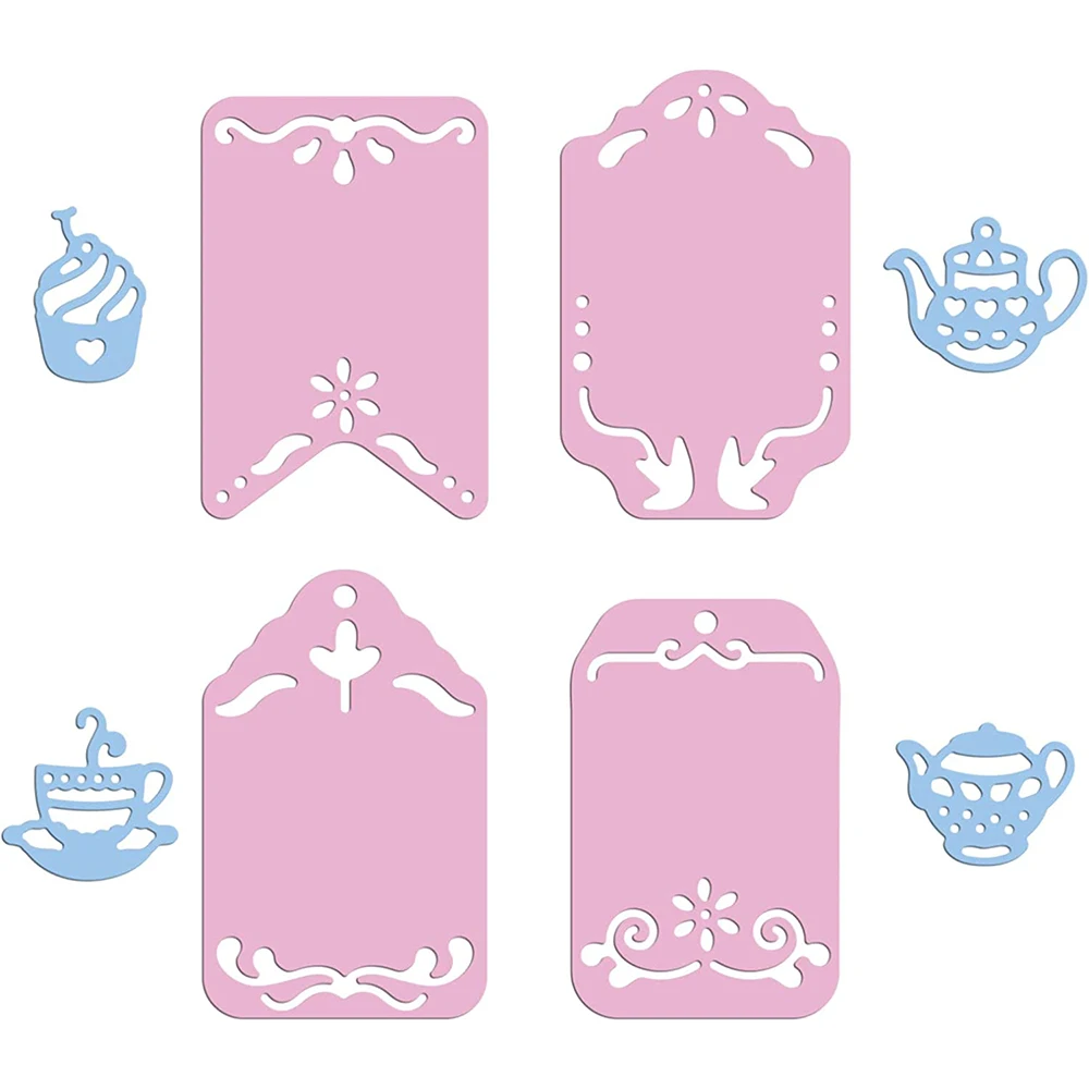 

4Pcs Afternoon Tea Metal Cutting Dies Cake Teacup Teapot Tags Die Cuts for DIY Scrapbook Birthday Cards Making Album Decoration