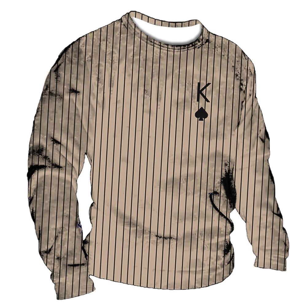 

Vintage Poker Striped Tops Men's T-shirt 2023 Hot T Shirt Man 3D Print Letters Harajuku Long Sleeve Tee Oversized Loose Clothing