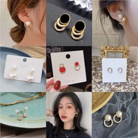 2022 fashion sweet alloy round earrings women pearl korean jewelry earring accessories