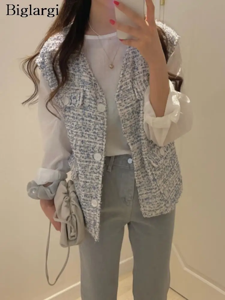 

Женский Осенний жилет в клетку, без рукавов, в Корейском стиле