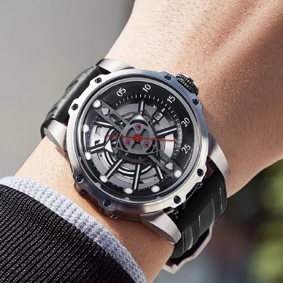 

HANBORO New Men Luxury Watch Automatic Watches Fashion Mechanical Wristwatch Skeleton large dial Sport Watch man montre homme