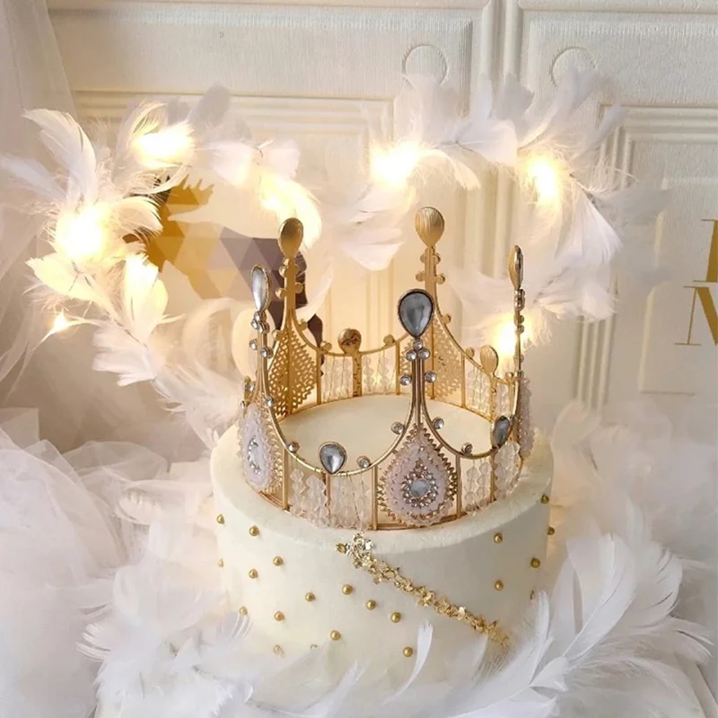 Round Crown Cake Topper Decoration Elegant Wedding Cake Queen Tiaras Princess Home Birthday Cake Decorative Party Supplies