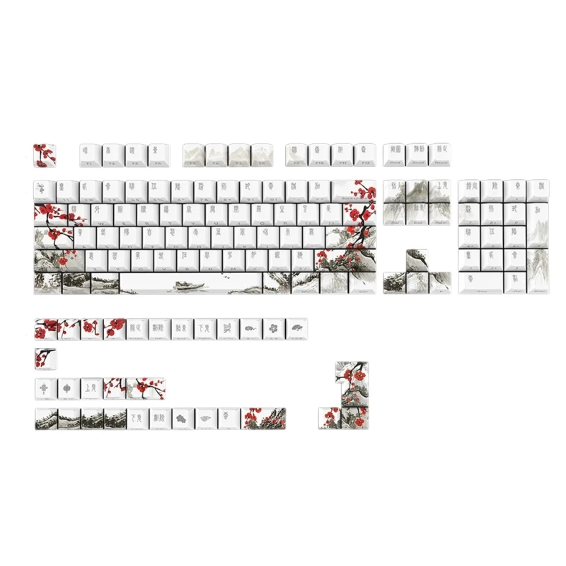 

135key CherryProfile PBT DYESUB Keycaps Plum Blossom Russian Korean Japanese Keycap for Gaming Mechanical Keyboards DIY