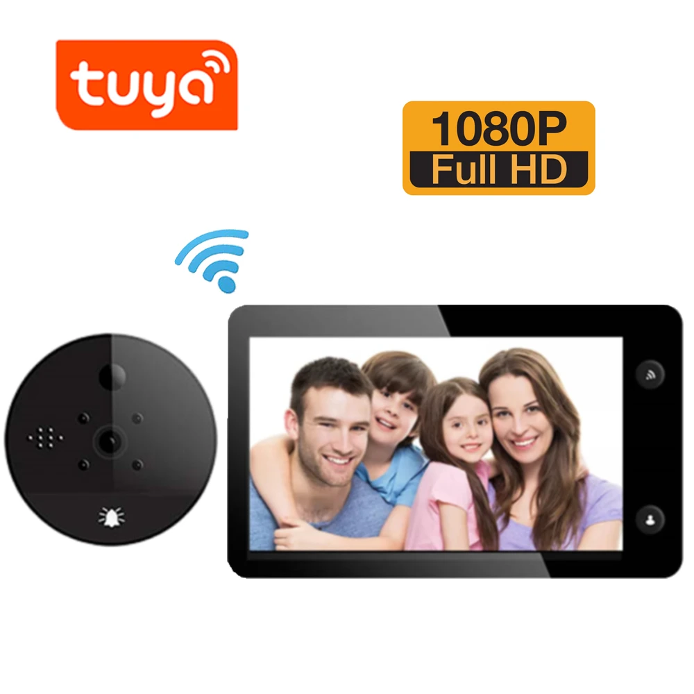 New Smart Tuya 1080P WiFi Door Bell Eye Peephole Camera 5000mAh Audio 4.3' PIR FHD Infrared Alexa Google Home Digital Viewer