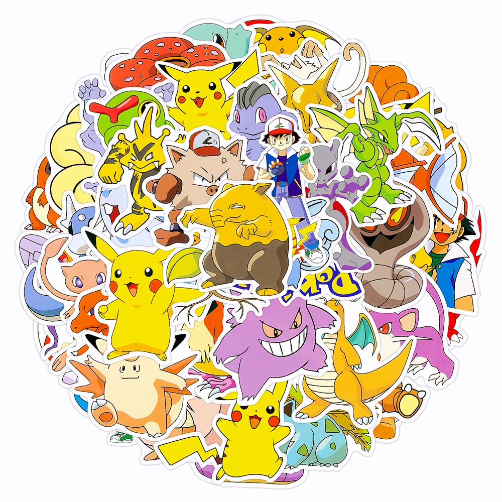 

50 Pcs Pokemon Stickers Anime Waterproof Cute Sticker Packs Pikachu Skateboard Phone Laptop Luggage Wall Guitar Kids Toys Gifts