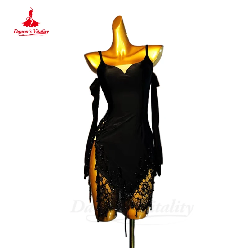 

Латинское платье для взрослых женщин, сексуальная юбка для латиноамериканских танцев для выступлений, костюм для конкурсов искусства, профессиональные латинские платья