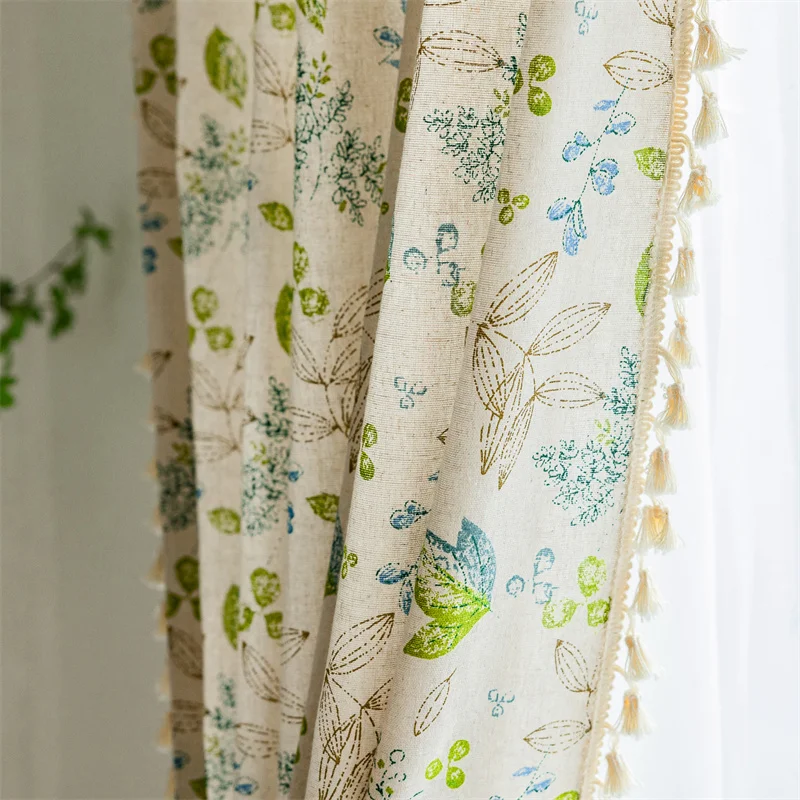 Finished curtain for living room small window kitchen curtain with tassel cotton linen rideau thermique isolant anti froid images - 6