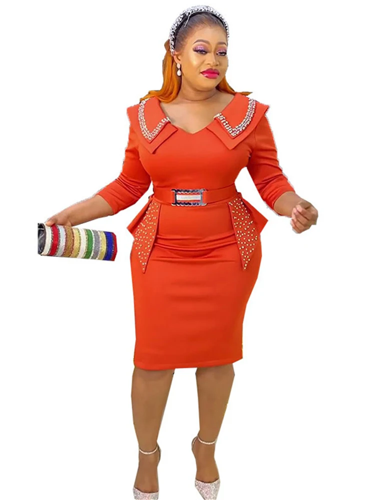 

3XL 4XL Office Ladies Dress Wedding Party Bodycon Robe Formal Occasion Dresses Turkey African Dashiki Outfits Vestido Feminino