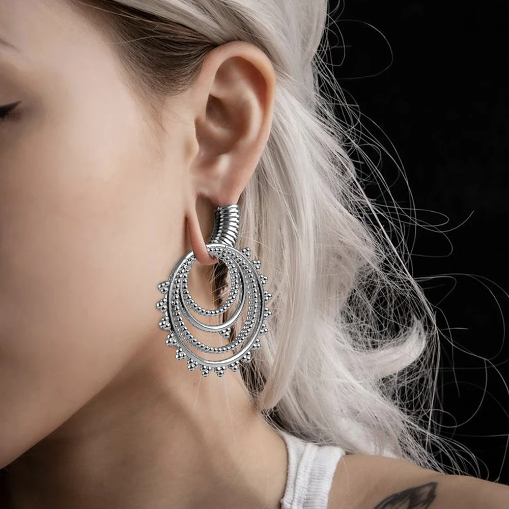 Vankula 2PCS Stainless Steel Fashion Beads Hoop Ear Weights Hangers Ear Gauges Plugs Expander Piercing Body Jewelry Stretcher