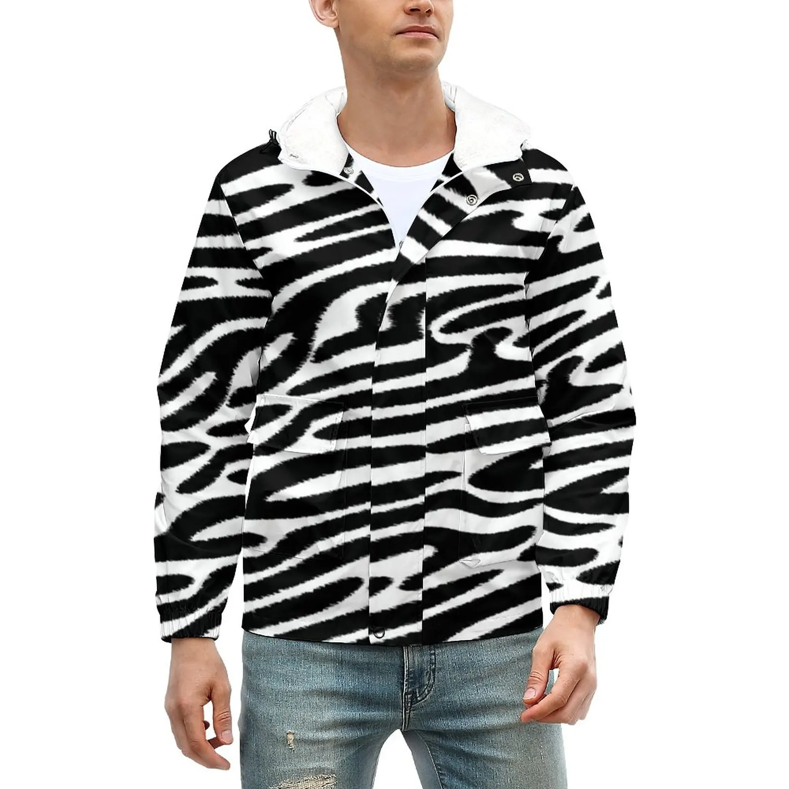 

Черные полосатые толстые повседневные мужские куртки с рисунком зебры, зимняя винтажная куртка с рисунком животных, водонепроницаемая вне...