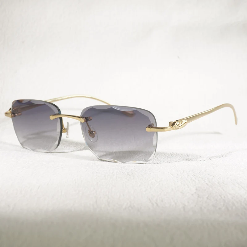 

Photochromi Diamond Cut Rimless Sunglasses Vintage Leopard Gafas Retro Shades Men Goggles Clear Glasses Metal Eyewear with Case