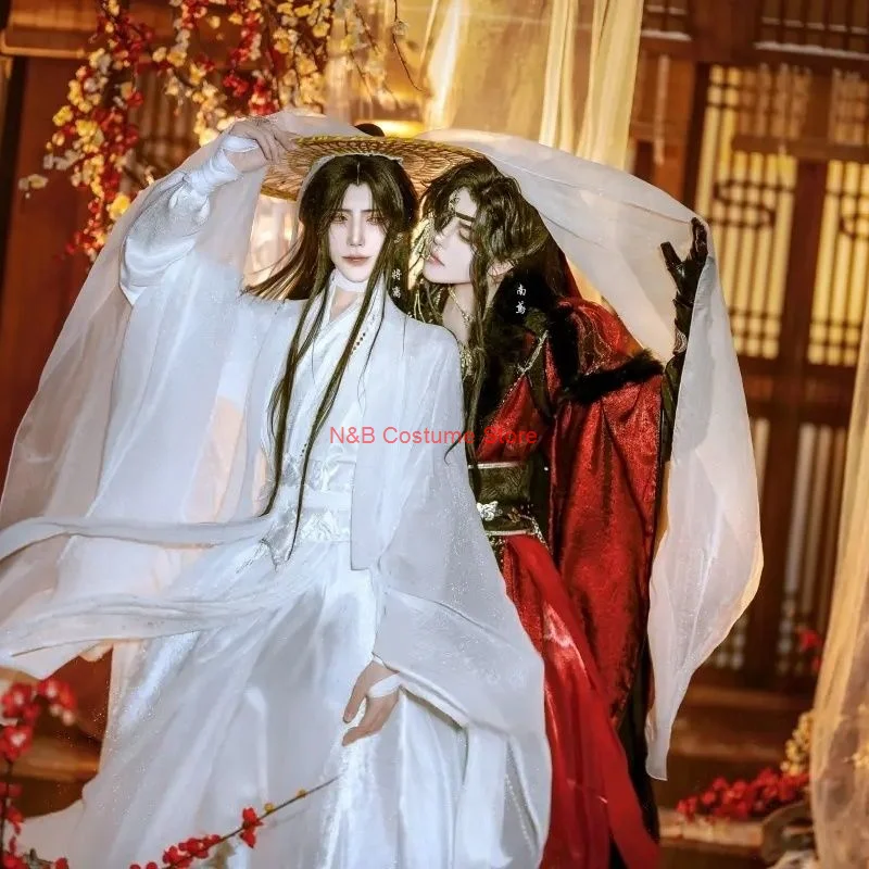 Белый костюм в древнем стиле Tian Guan Ci Fu Xie Lian для выступления старинном