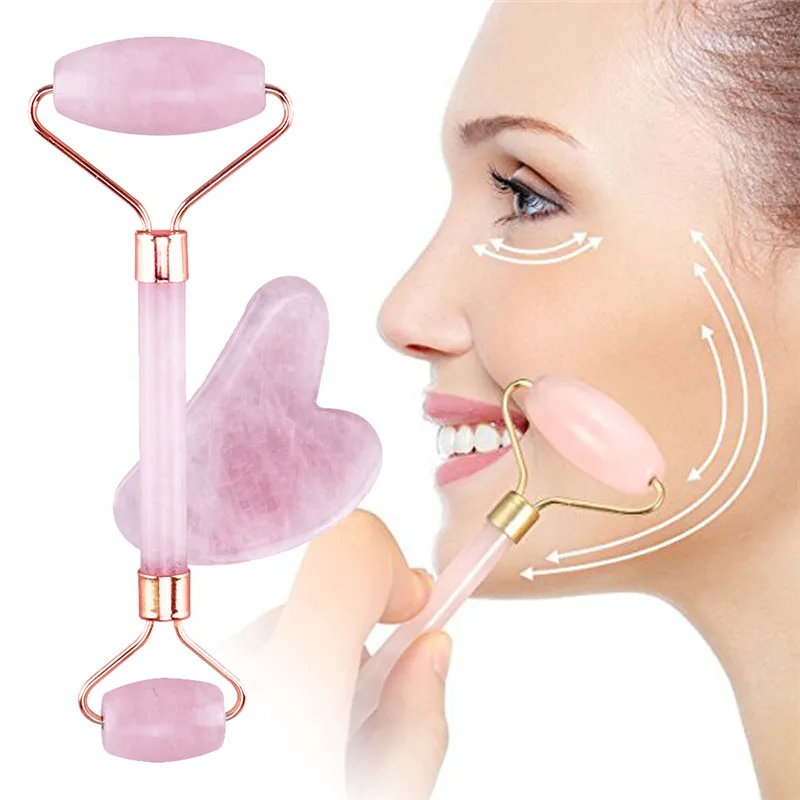 

Face Massage Jade Roller Rose Quartz Natural Stone Crystal Slimmer Lift Wrinkle Double Chin Remover Beauty Care Slimming Tools