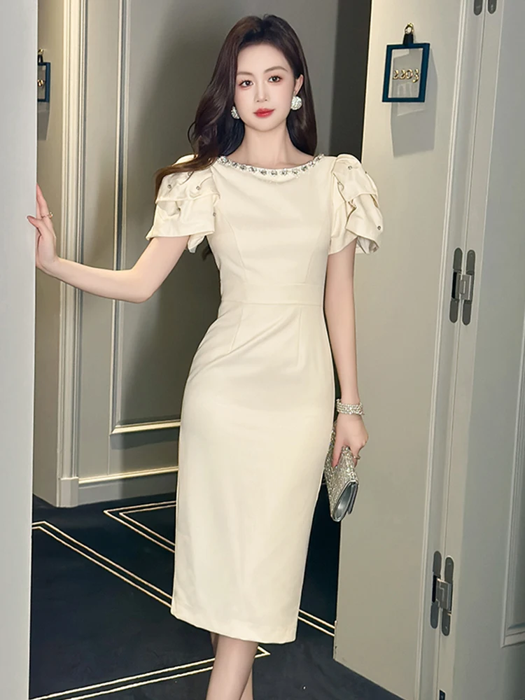 Женское Деловое платье элегантное облегающее OL с рукавами-фонариками в стиле