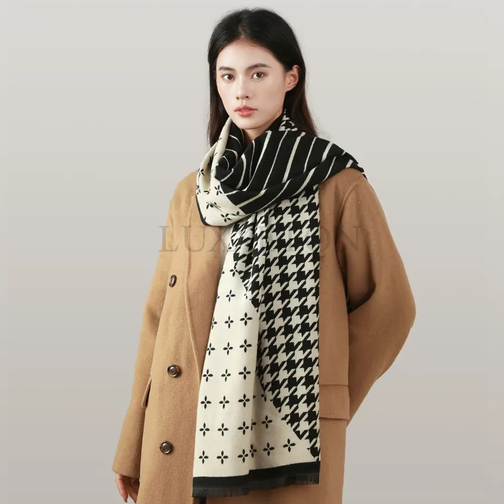 

Women Scarf Autumn Winter Houndstooth Scarve Pashmina Long houndstooth scarf with tassel Wrap Shawls