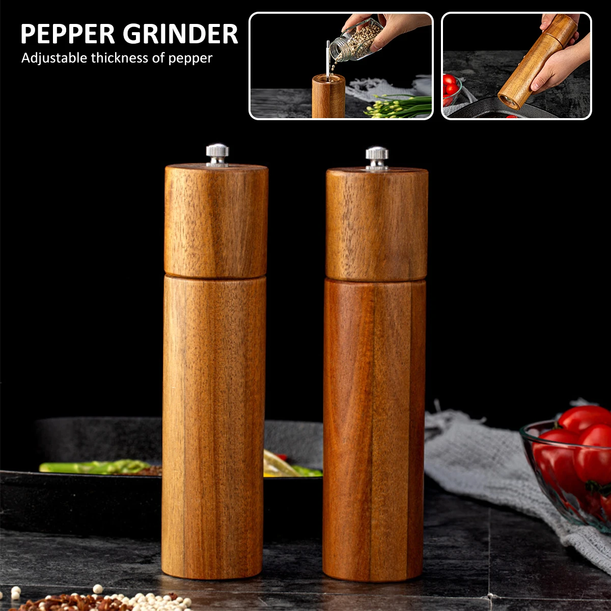 

Мельница деревянная для соли и перца, 2 шт.