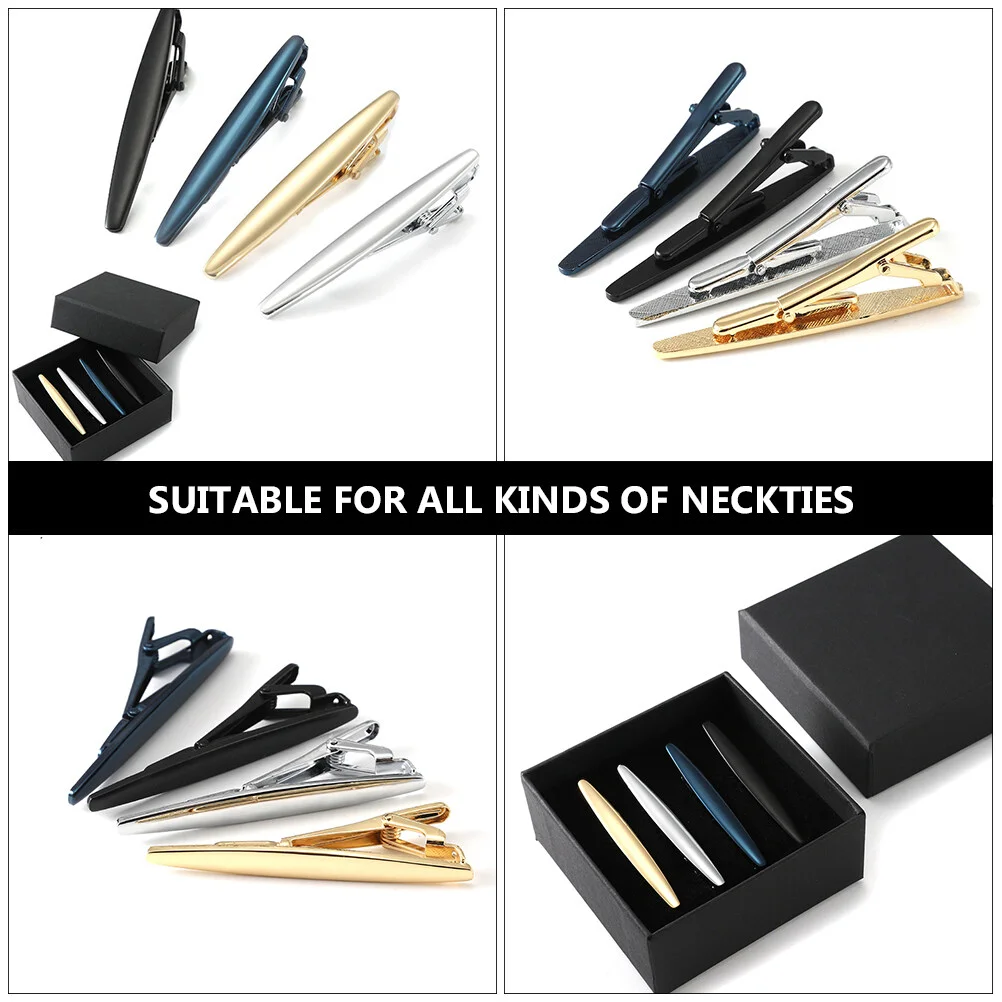 4pcs Necktie Clip Copper Business Meeting Tie Bar Clips Tie Pinch with Gift Box