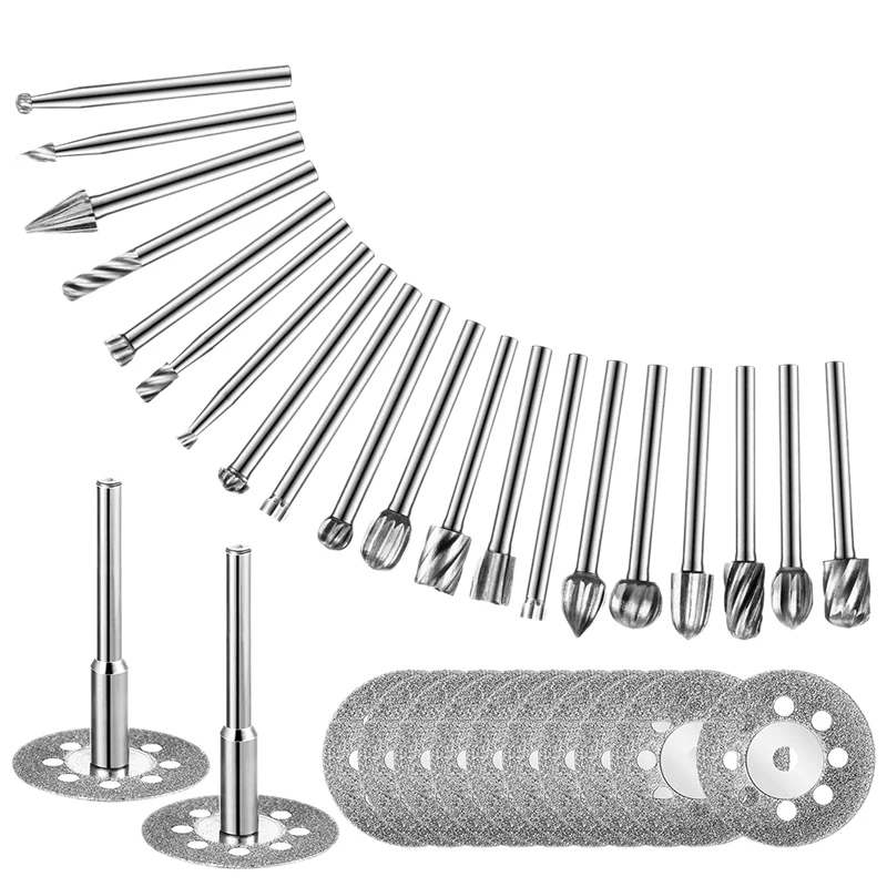 

20Pcs Carbide Rotary Burr Diamond Cutting Wheel Rotary Bit Burrs Set For DIY Woodworking Carving Engraving Drilling