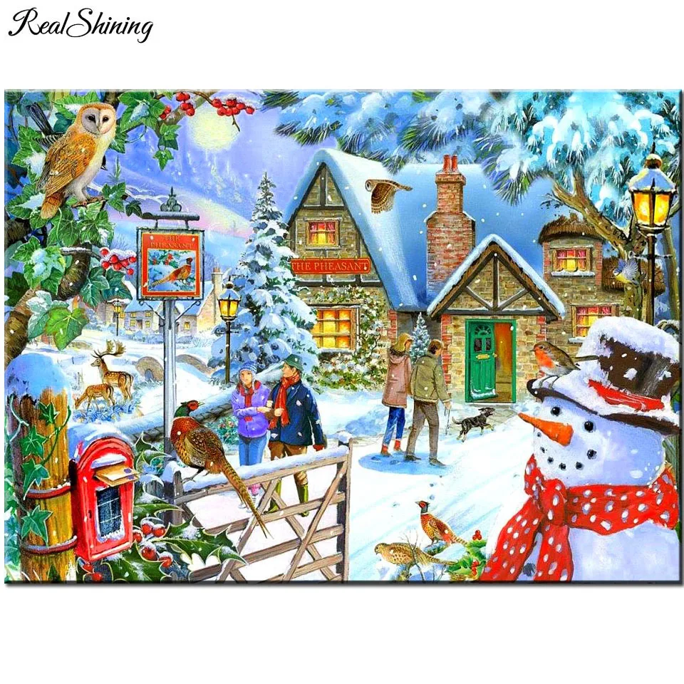 

Алмазная 5d-картина «сделай сам», Рождественский пейзаж, вышивка мозаикой, распродажа, полный квадрат, круглая каретка, украшение для сада, ...