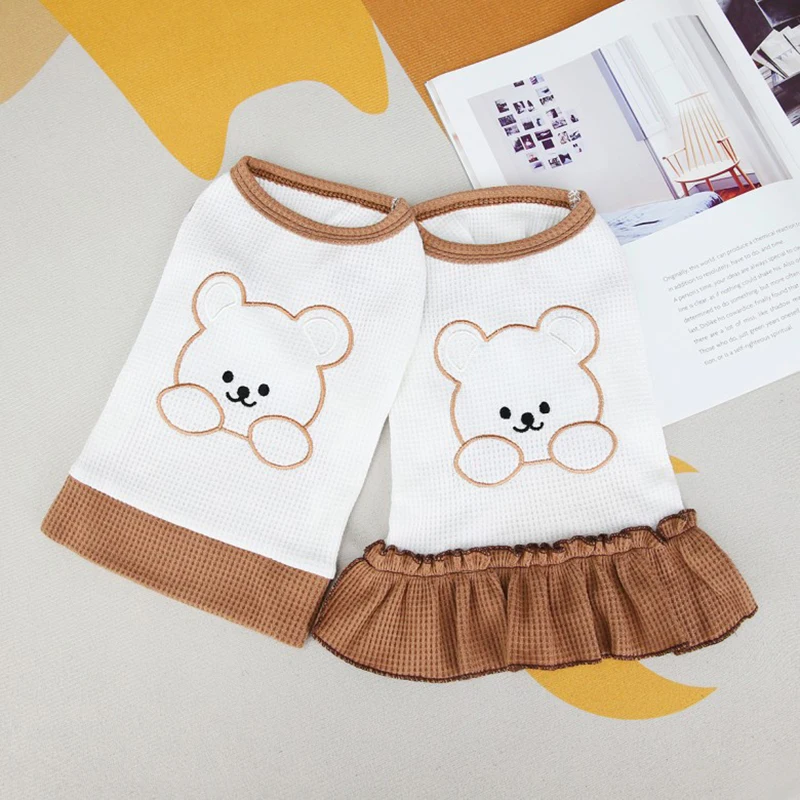 

Spring Summer Korean Dog Dress Clothes For Small Dogs Cat Little Bear Embroidery Couples T-shirt Clothing Pet Dog Clothes