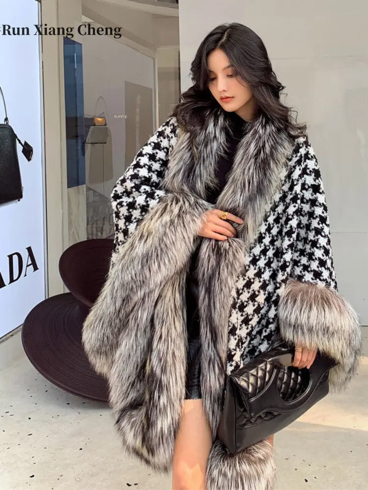 Winter Women's Cold Coat 2023 Faux Fur Coat Women's Elegant Thickened Luxury Designer Temperament Plush Jacket Shawl Fur Cape