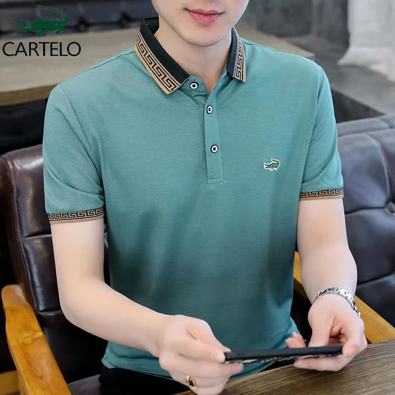 

CARTELO Brand Clothing Men Short Sleeve POLO Shirt Turn-Down Collar Embroidery Stitching Casual Business Bottoming Shirt T-Shirt