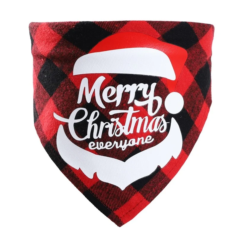 

Pet Accessories Christmas Pattern Cats AndDogs Pure Cotton Lattice Triangle Scarf Holiday Party Fashion Saliva Towel PetSupplies