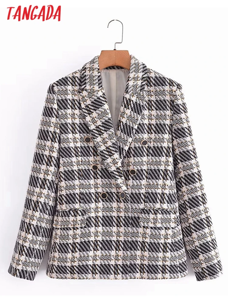 

Tangada Women 2022 Tweed Blazer Female Long Sleeve Elegant Jacket Ladies Blazer Suits 3A128