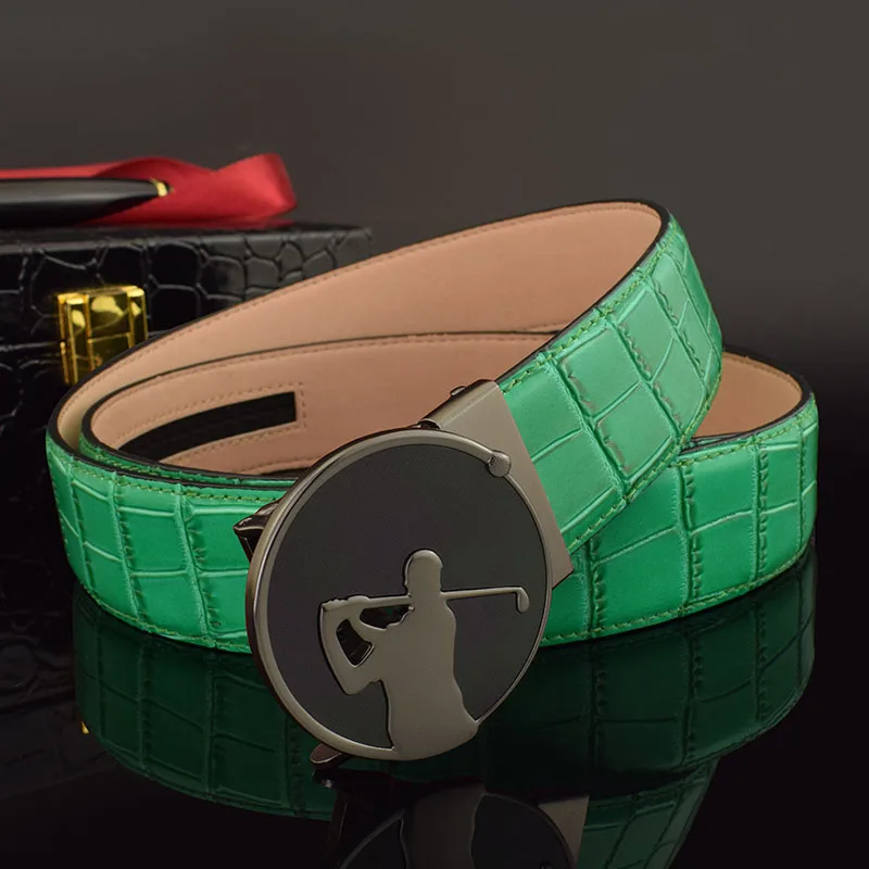 New Green Men's Golf Sports Belt Fashion Designer Automatic Buckle Golf Accessories Belts Metal Cross Pattern Leisure Waist