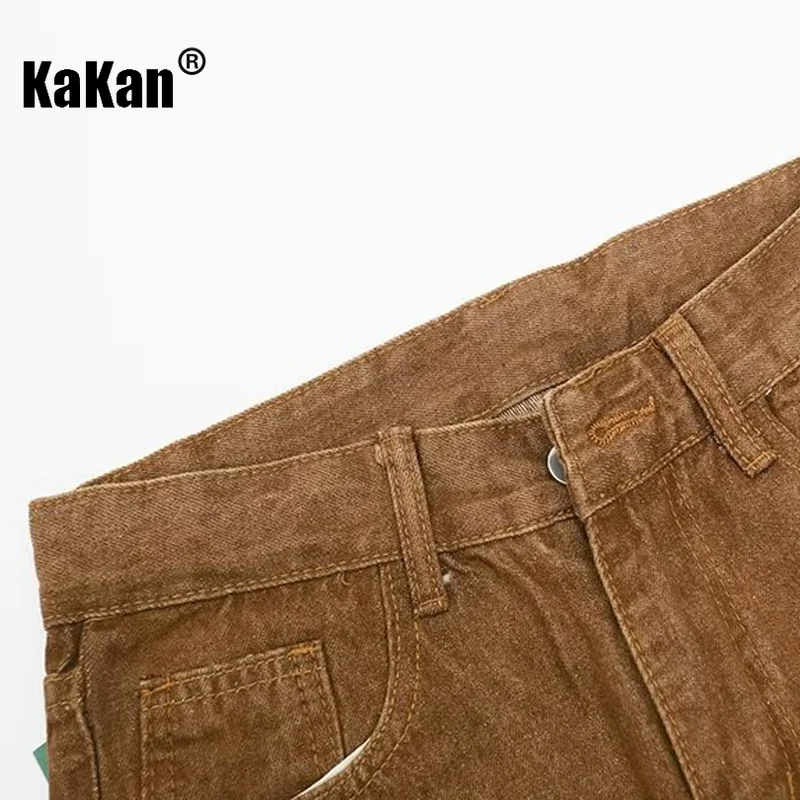 Kakan - New Style Buttoned Retro Jeans for Men Zippered Split Micro Flared Pants, Brown Coffee Color High Street Jeans33-l152216