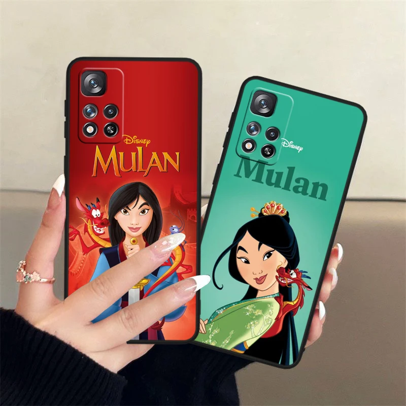 Мягкий ударопрочный черный чехол для телефона Disney Mulan Princess Xiaomi Redmi 12 9C 9 Note 13 11S 11 10