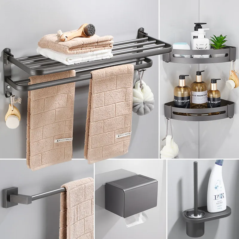 Rack Ring Paper/toilet Brush Holder Tissue Box Corner Shelf Nail Punched Gun Grey
