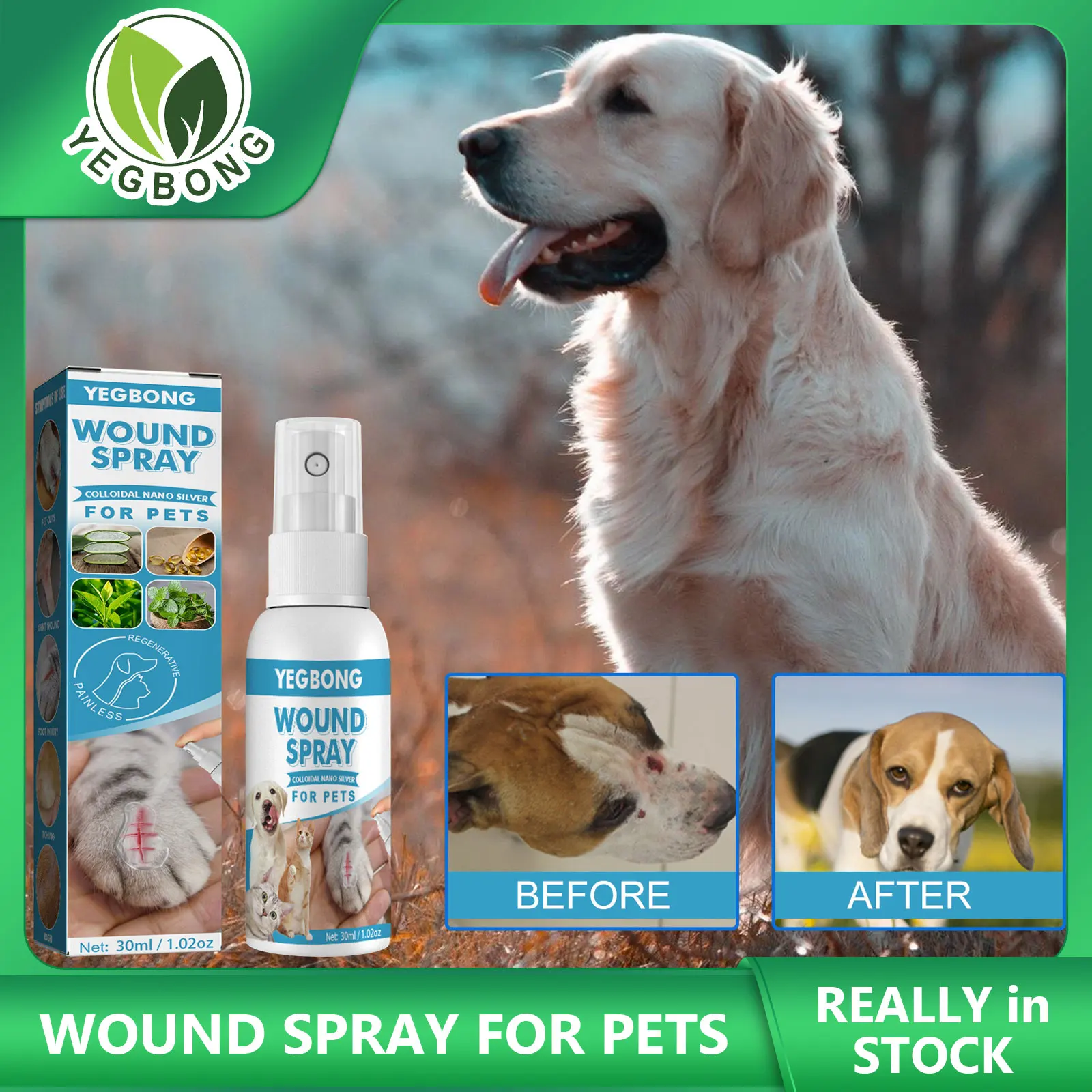

30ml Pet Wound Spray Cats and Dogs Wound Repair Antibacterial Liquid Skin Rashes Hot Spots Itching Scratching Treatment Spray