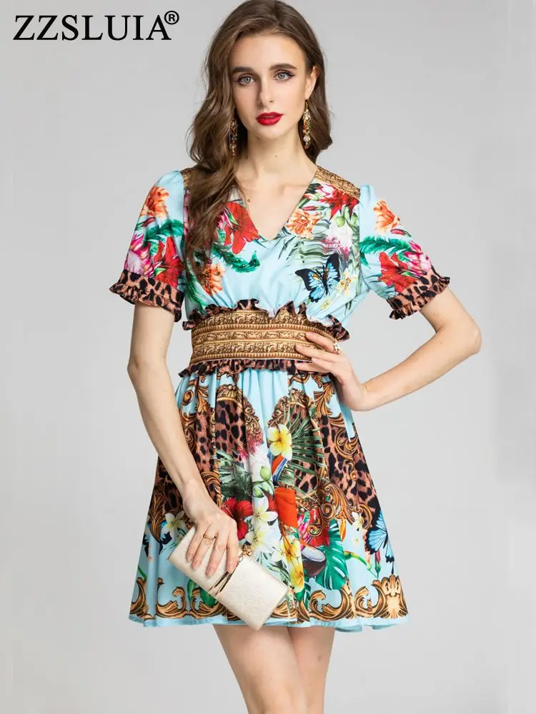 

ZZSLUIA летние платья для женщин с принтом Бисероплетение дизайнерское съедобное дерево гриб тонкое винтажное платье модное женское с коротки...