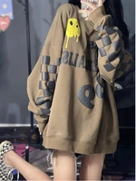 deeptown vintage oversized hoodies women harajuku retro plaid sweatshirts loose pullover tops korean fashion grunge streetwear