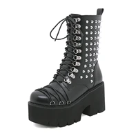 size 35 43 womens single boots sexy round toe cowboy boots mid calf rivet punk style boots womens high heel boots knight boots
