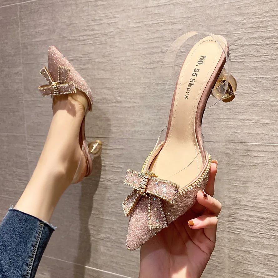 

Butterfly Knot High Heels Sandals Women Crystal Ladies Shoes and Sandals Women Summer 2022 Woman Sandals Talon Transparente