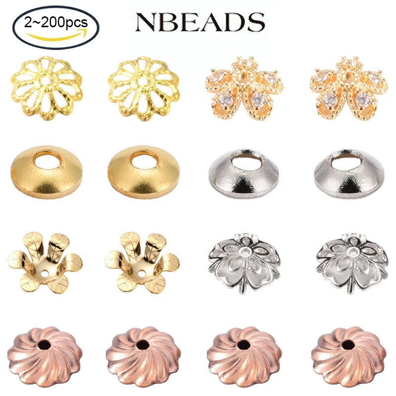 

10-200PC Bead 7 Styles Plated Brass Flower Shaped Filigree Flower Cap for Earring Bracelet Necklace Jewelry DIY Craft Making