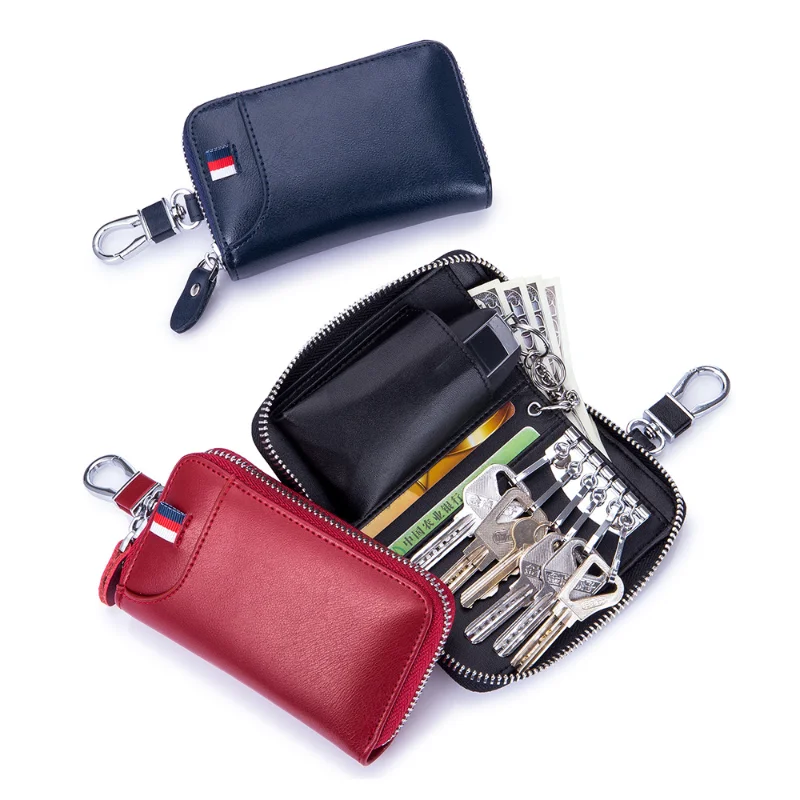 

Genuine Leather Keychain Men Key Holder Organizer Pouch Cow Split Car Key Wallet Housekeeper Key Case Mini Card Bag