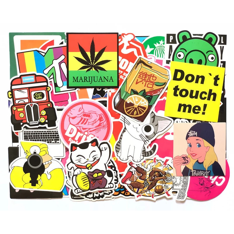 100 Pcs Hip Hop Rock Stickers Anime Figure Black White Graffiti Waterproof Decal Sticker DIY Motorcycle Laptop Car Luggage Toys