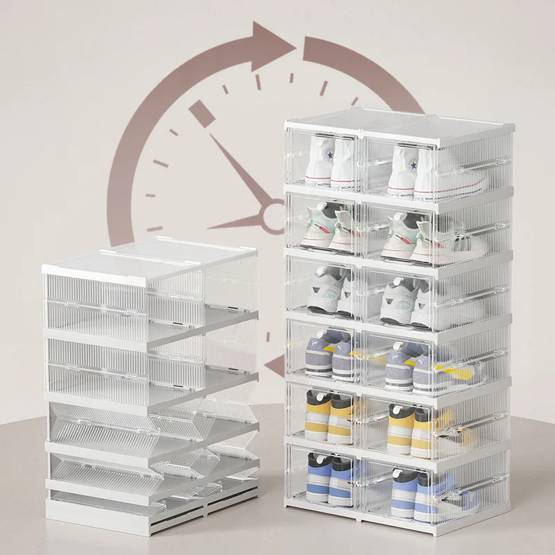 

Folding Storage Box 3-Layer Transparent Shoes Boxes Rack Foldable Dustproof Shoe Organizers Case Stackable Combined Cabinet