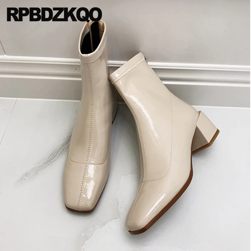 

Женские ботильоны из натуральной кожи, с квадратным носком, на среднем каблуке