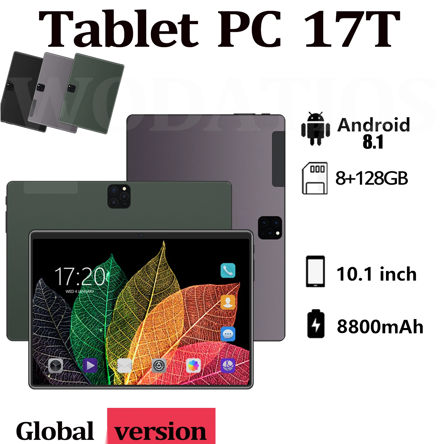 8800mAh Tablette 17T Global Version 10.1 inch 128GB ROM Android 8.1 Tablet Study Google Play Office GPS WIFI 4G Network Laptop