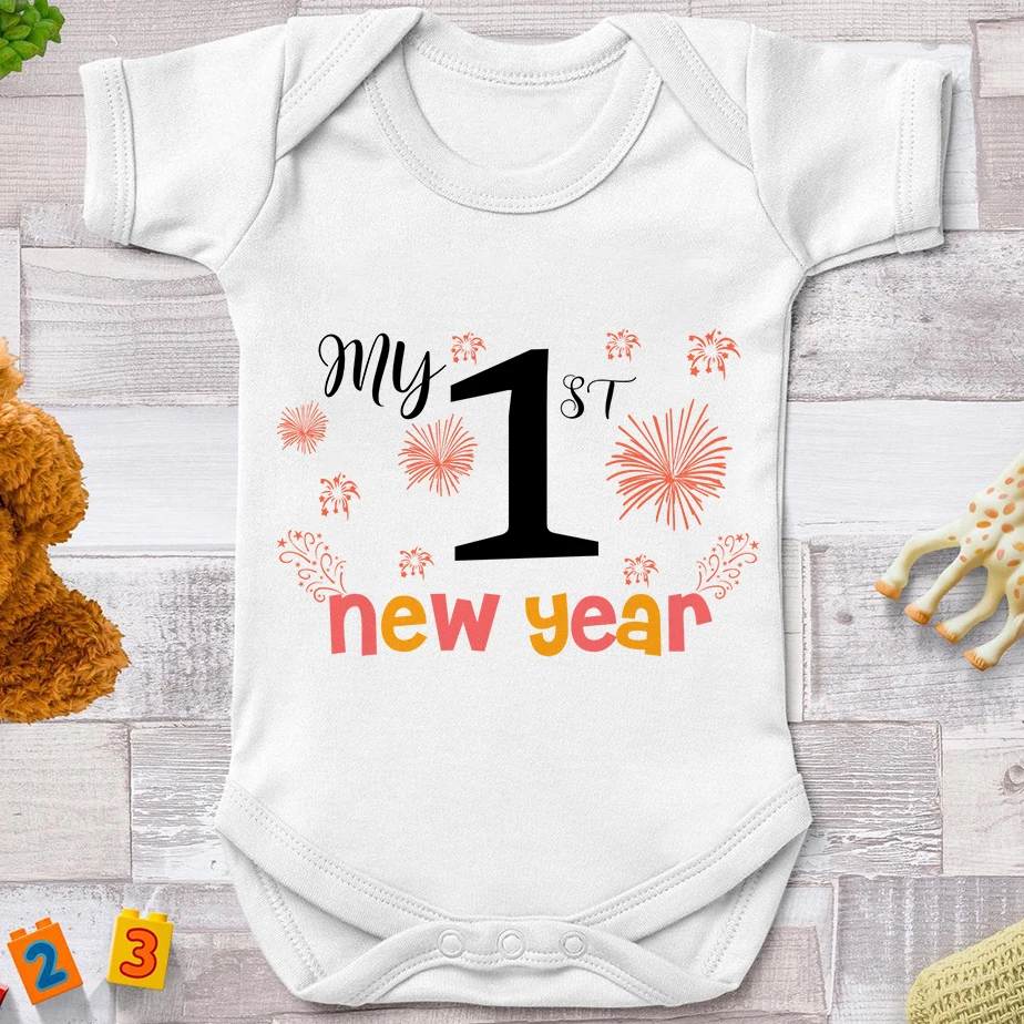 

Unisex Newborn Baby Jumpsuit My First New Year Text Print Creative Fashion Casual 0-24M Bodysuit Comfortable Round Neck Outdoor