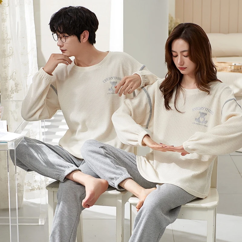 2022 Autumn Winter Couple Long Sleeve Cotton Pajama Sets for Men Korean Loose Sleepwear Suit Pyjama Women Homewear Home Clothes