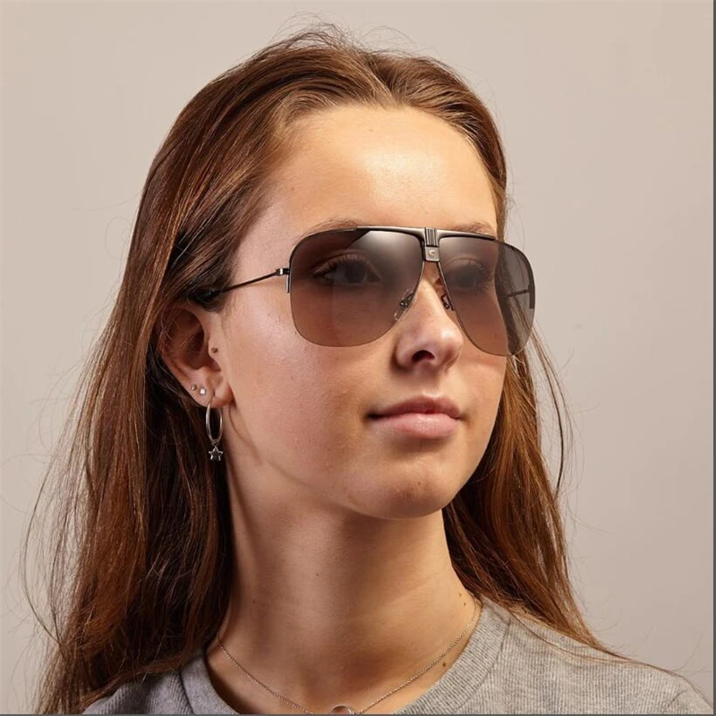 Big frame metal sunglasses for women Big face glasses for men Outdoor recreation shade mirror chameleon mirror