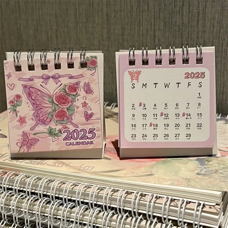 

2025 мини свободное кольцо с листьями, календарь с бабочкой, календарь для учеников, дата, запись, календарная книга декоративные настольные украшения, новые подарки