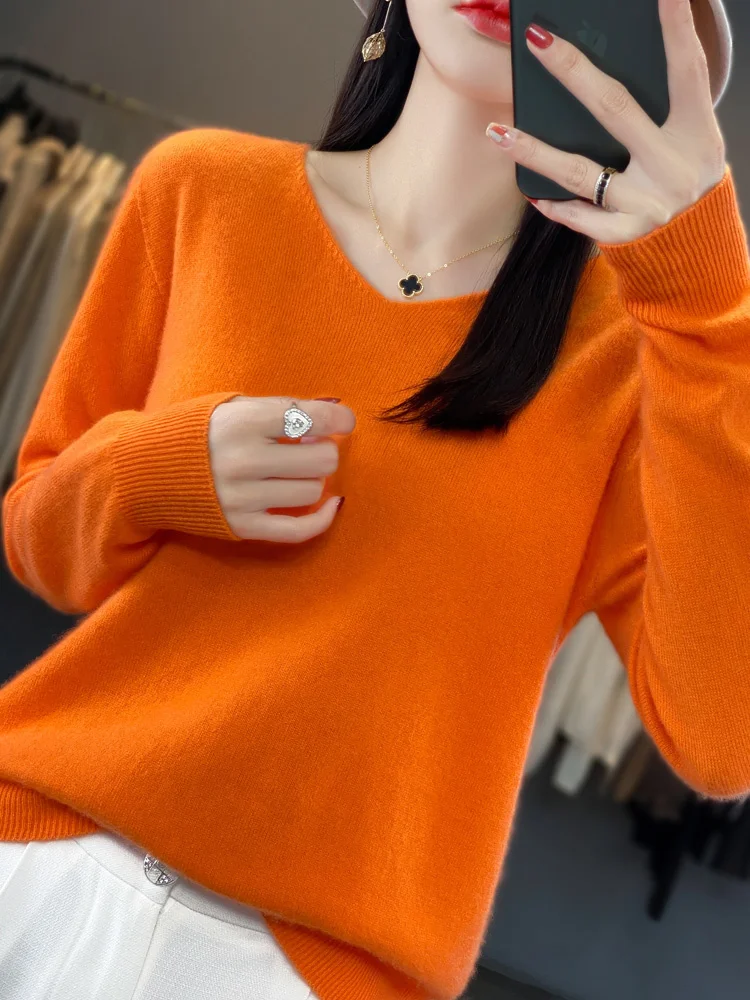 

2023 Women Sweater Autumn Winter Pullover Fashion 100% Merino Wool Traf Tops Jersey V-Neck Long Sleeve Jumper Knitwear