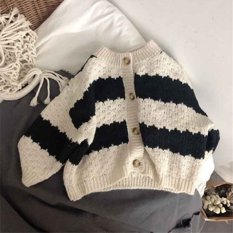

Детский кардиган в полоску, осенняя куртка и пальто для девочек, верхняя одежда, одежда для маленьких девочек, 2022