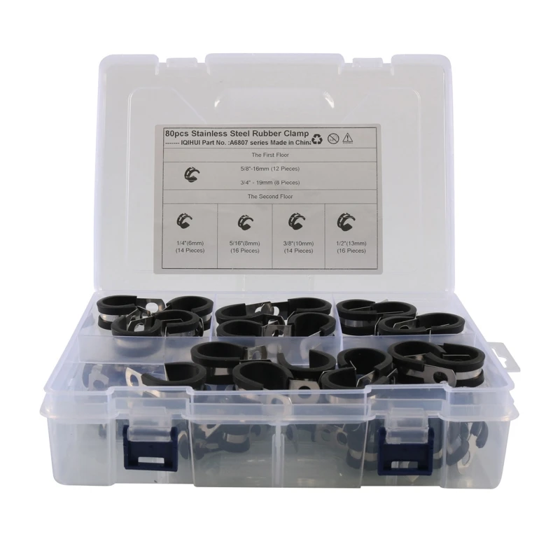 

60pcs Wire Clamps Assortment Kit Stainless Steel 304 Rubber Cushion Cable Clamp